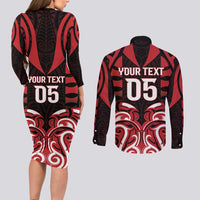 Custom Aotearoa Ngapuhi Couples Matching Long Sleeve Bodycon Dress and Long Sleeve Button Shirt Maori Pattern New Zealand DT05 - Polynesian Pride