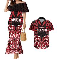 Custom Aotearoa Ngapuhi Couples Matching Mermaid Dress and Hawaiian Shirt Maori Pattern New Zealand DT05 Red - Polynesian Pride
