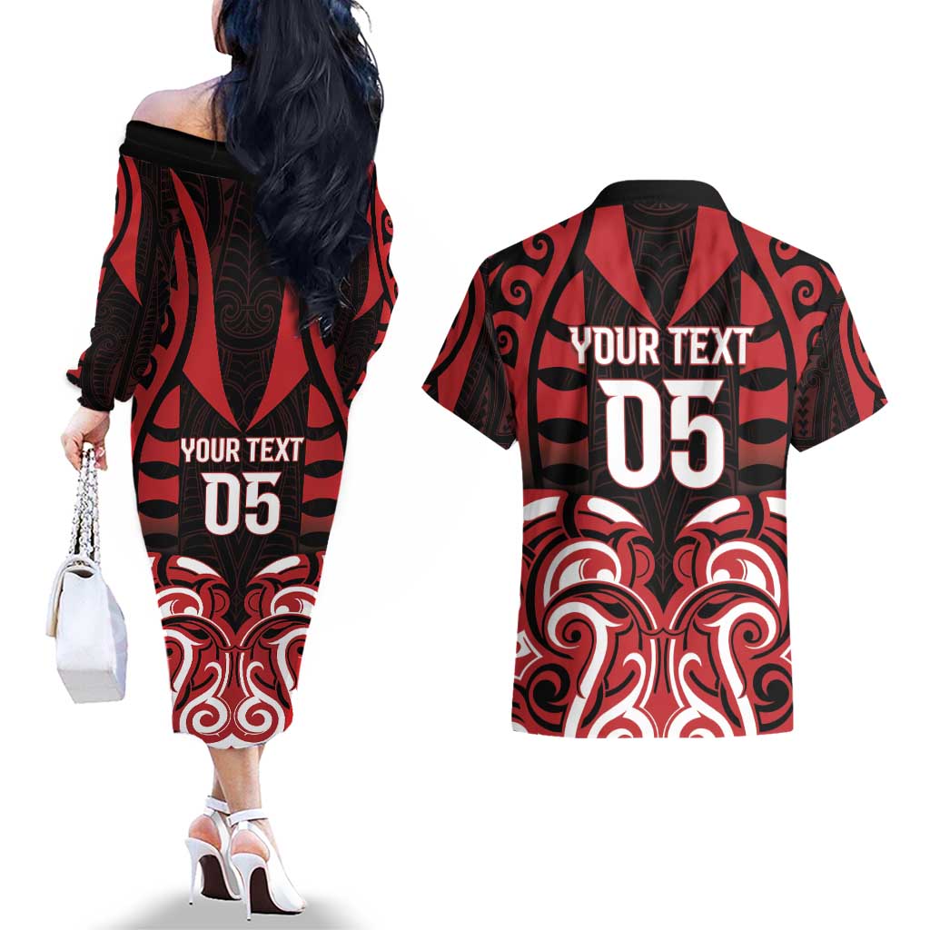 Custom Aotearoa Ngapuhi Couples Matching Off The Shoulder Long Sleeve Dress and Hawaiian Shirt Maori Pattern New Zealand DT05 - Polynesian Pride