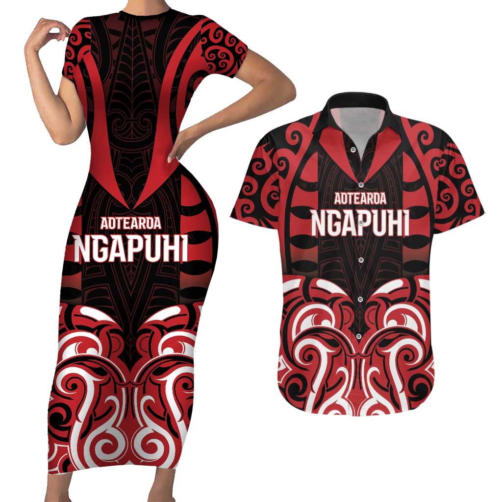 Custom Aotearoa Ngapuhi Couples Matching Short Sleeve Bodycon Dress and Hawaiian Shirt Maori Pattern New Zealand - Polynesian Pride