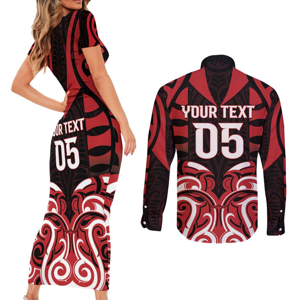 Custom Aotearoa Ngapuhi Couples Matching Short Sleeve Bodycon Dress and Long Sleeve Button Shirt Maori Pattern New Zealand DT05 - Polynesian Pride