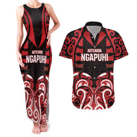 Custom Aotearoa Ngapuhi Couples Matching Tank Maxi Dress and Hawaiian Shirt Maori Pattern New Zealand DT05 Red - Polynesian Pride