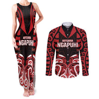 Custom Aotearoa Ngapuhi Couples Matching Tank Maxi Dress and Long Sleeve Button Shirt Maori Pattern New Zealand DT05 Red - Polynesian Pride