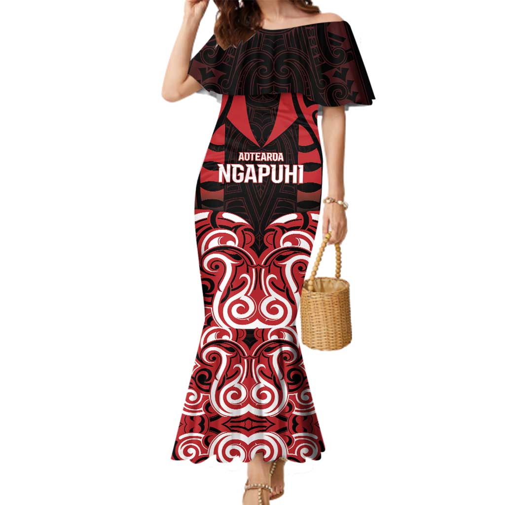 Custom Aotearoa Ngapuhi Family Matching Mermaid Dress and Hawaiian Shirt Maori Pattern New Zealand DT05 Mom's Dress Red - Polynesian Pride