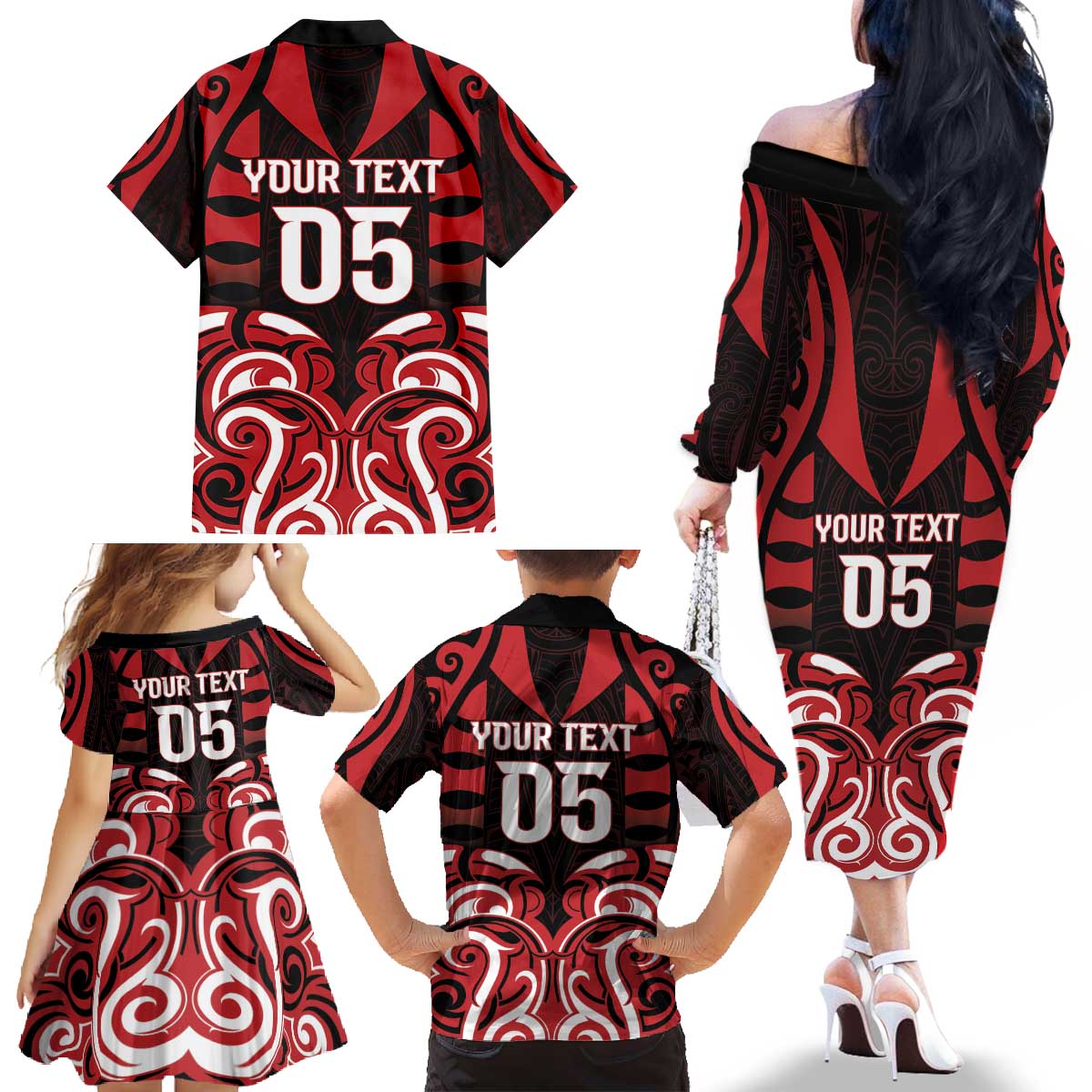 Custom Aotearoa Ngapuhi Family Matching Off The Shoulder Long Sleeve Dress and Hawaiian Shirt Maori Pattern New Zealand DT05 - Polynesian Pride