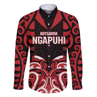 Custom Aotearoa Ngapuhi Family Matching Off The Shoulder Long Sleeve Dress and Hawaiian Shirt Maori Pattern New Zealand DT05 Dad's Shirt - Long Sleeve Red - Polynesian Pride