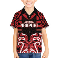 Custom Aotearoa Ngapuhi Family Matching Off The Shoulder Long Sleeve Dress and Hawaiian Shirt Maori Pattern New Zealand DT05 Son's Shirt Red - Polynesian Pride