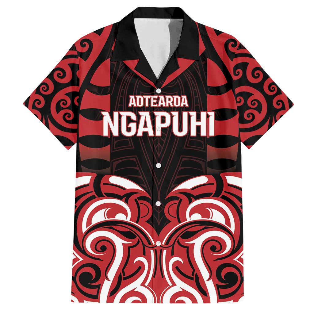 Custom Aotearoa Ngapuhi Family Matching Off Shoulder Maxi Dress and Hawaiian Shirt Maori Pattern New Zealand DT05 Dad's Shirt - Short Sleeve Red - Polynesian Pride