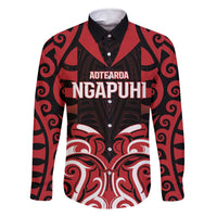 Custom Aotearoa Ngapuhi Family Matching Off Shoulder Maxi Dress and Hawaiian Shirt Maori Pattern New Zealand DT05 Dad's Shirt - Long Sleeve Red - Polynesian Pride