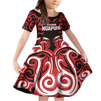 Custom Aotearoa Ngapuhi Family Matching Off Shoulder Short Dress and Hawaiian Shirt Maori Pattern New Zealand DT05 Daughter's Dress Red - Polynesian Pride