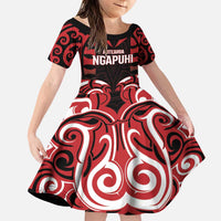 Custom Aotearoa Ngapuhi Family Matching Puletasi and Hawaiian Shirt Maori Pattern New Zealand DT05 Daughter's Dress Red - Polynesian Pride