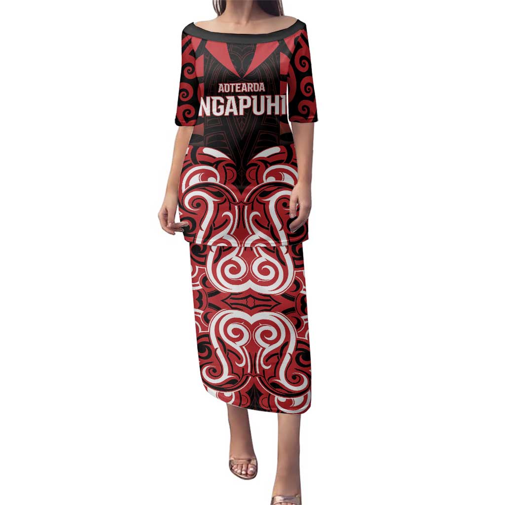 Custom Aotearoa Ngapuhi Family Matching Puletasi and Hawaiian Shirt Maori Pattern New Zealand DT05 Mom's Dress Red - Polynesian Pride