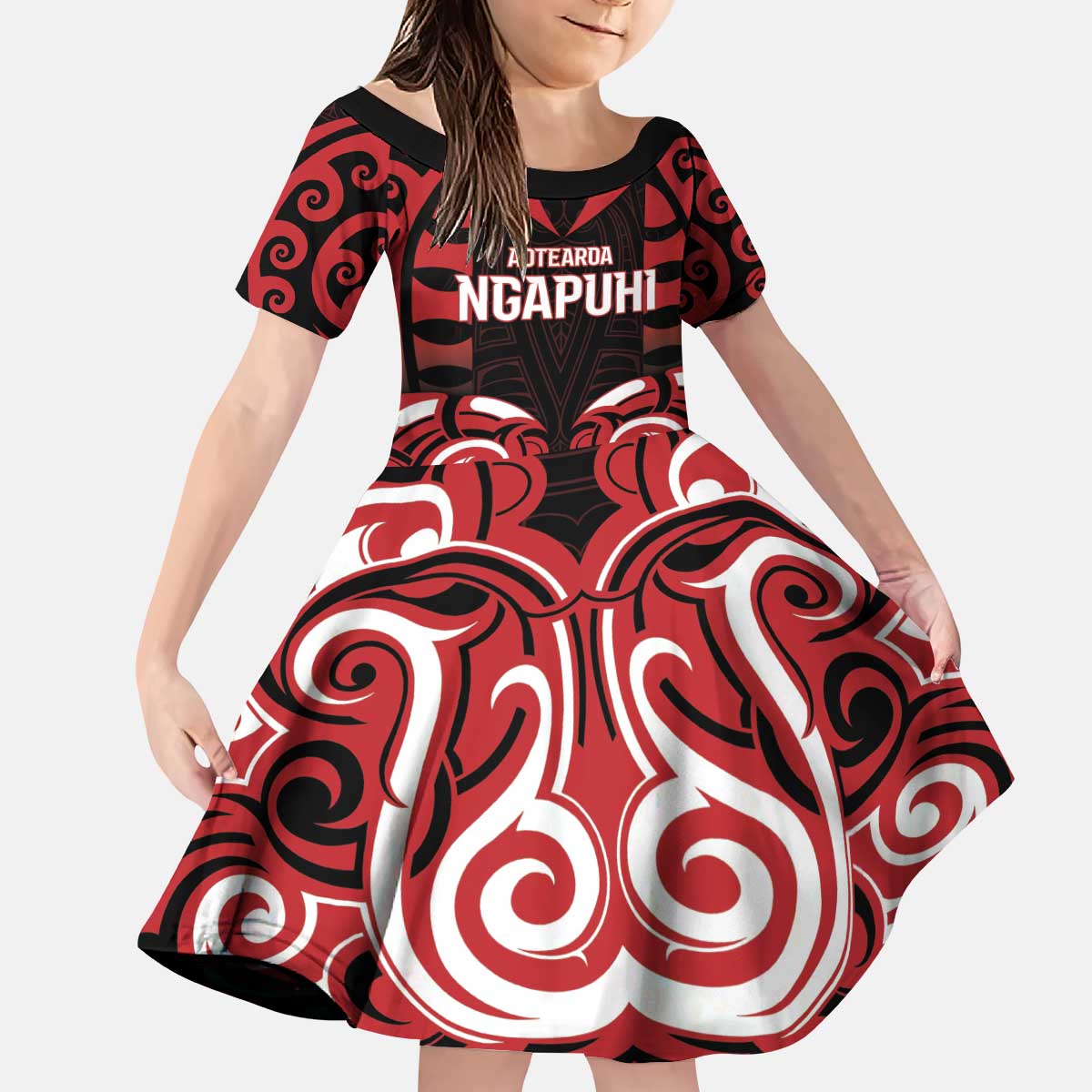 Custom Aotearoa Ngapuhi Kid Short Sleeve Dress Maori Pattern New Zealand - Polynesian Pride