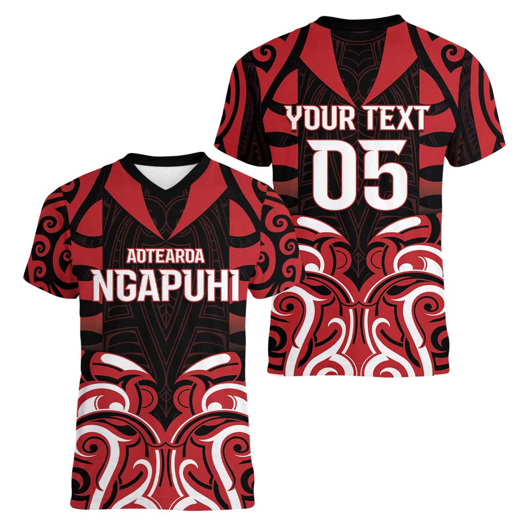 Custom Aotearoa Ngapuhi Women V-Neck T-Shirt Maori Pattern New Zealand DT05 - Polynesian Pride