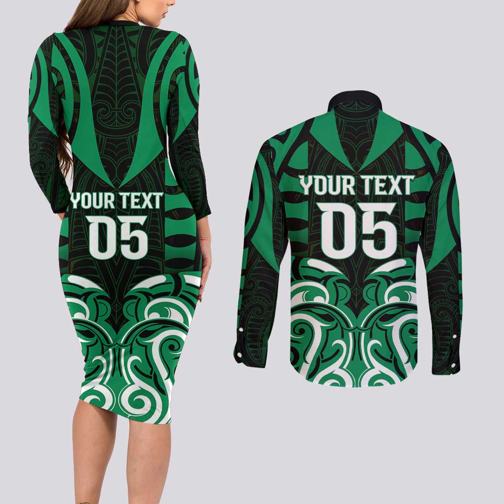 Custom Aotearoa Ngai Tahu Couples Matching Long Sleeve Bodycon Dress and Long Sleeve Button Shirt Maori Pattern New Zealand DT05 - Polynesian Pride