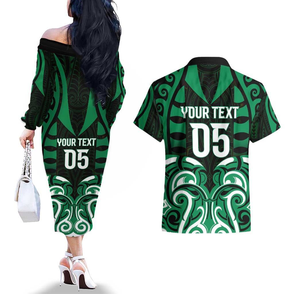 Custom Aotearoa Ngai Tahu Couples Matching Off The Shoulder Long Sleeve Dress and Hawaiian Shirt Maori Pattern New Zealand DT05 - Polynesian Pride