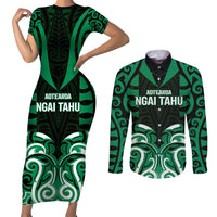 Custom Aotearoa Ngai Tahu Couples Matching Short Sleeve Bodycon Dress and Long Sleeve Button Shirt Maori Pattern New Zealand DT05 Green - Polynesian Pride