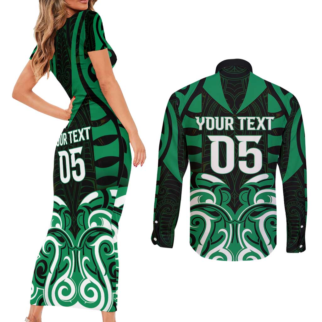 Custom Aotearoa Ngai Tahu Couples Matching Short Sleeve Bodycon Dress and Long Sleeve Button Shirt Maori Pattern New Zealand DT05 - Polynesian Pride