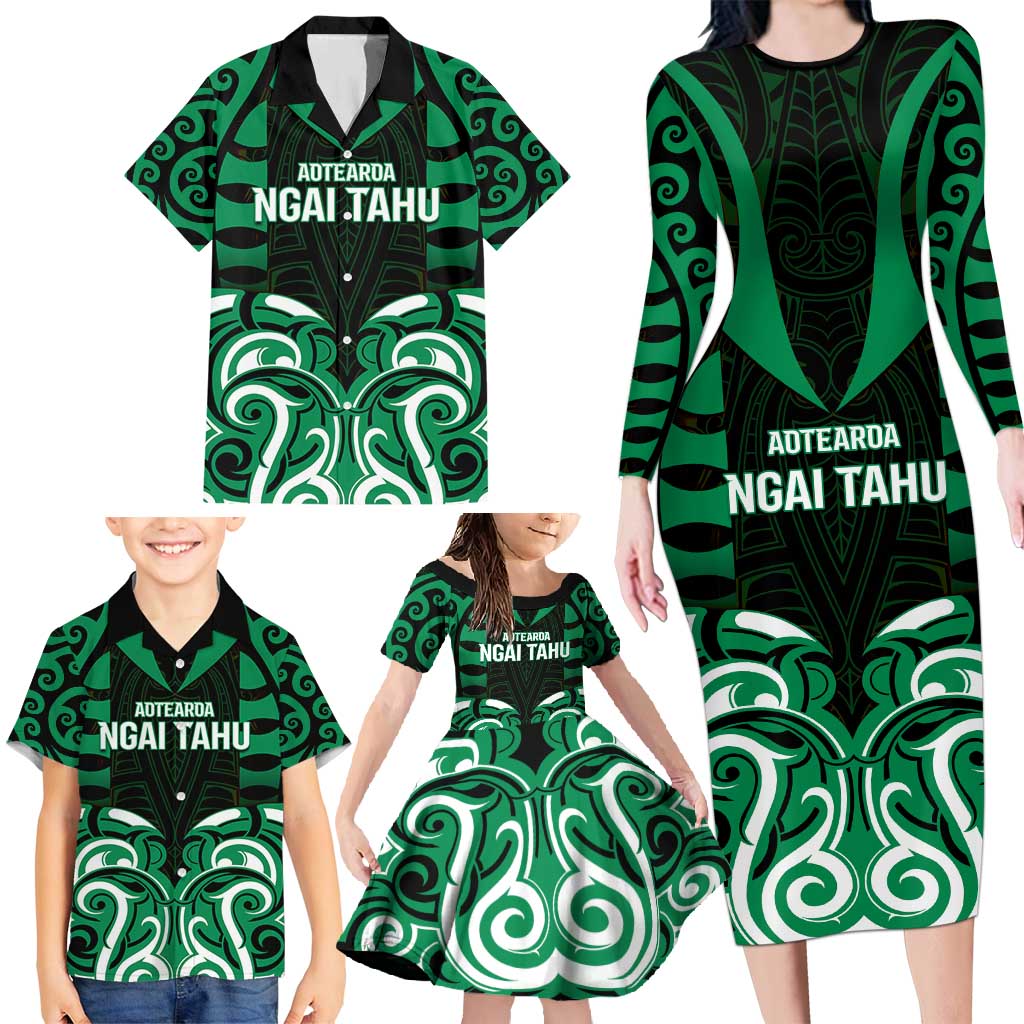 Custom Aotearoa Ngai Tahu Family Matching Long Sleeve Bodycon Dress and Hawaiian Shirt Maori Pattern New Zealand DT05 - Polynesian Pride