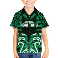 Custom Aotearoa Ngai Tahu Family Matching Off The Shoulder Long Sleeve Dress and Hawaiian Shirt Maori Pattern New Zealand DT05 Son's Shirt Green - Polynesian Pride