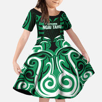 Custom Aotearoa Ngai Tahu Family Matching Off Shoulder Maxi Dress and Hawaiian Shirt Maori Pattern New Zealand DT05 Daughter's Dress Green - Polynesian Pride