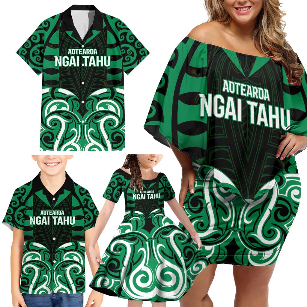 Custom Aotearoa Ngai Tahu Family Matching Off Shoulder Short Dress and Hawaiian Shirt Maori Pattern New Zealand DT05 - Polynesian Pride