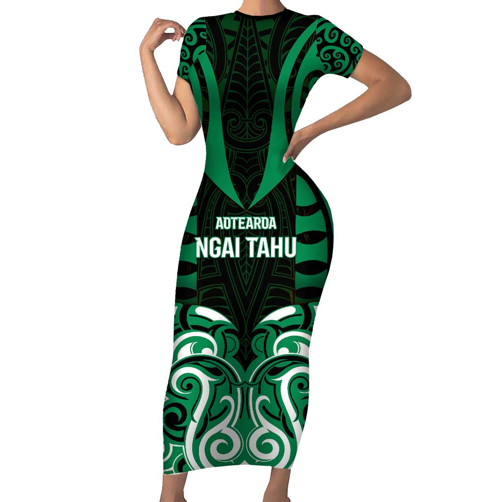 Custom Aotearoa Ngai Tahu Short Sleeve Bodycon Dress Maori Pattern New Zealand - Polynesian Pride