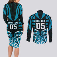 Custom Aotearoa Ngati Porou Couples Matching Long Sleeve Bodycon Dress and Long Sleeve Button Shirt Maori Pattern New Zealand DT05 - Polynesian Pride