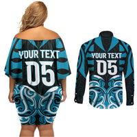Custom Aotearoa Ngati Porou Couples Matching Off Shoulder Short Dress and Long Sleeve Button Shirt Maori Pattern New Zealand DT05 - Polynesian Pride