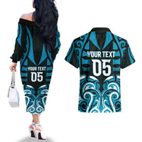 Custom Aotearoa Ngati Porou Couples Matching Off The Shoulder Long Sleeve Dress and Hawaiian Shirt Maori Pattern New Zealand DT05 - Polynesian Pride