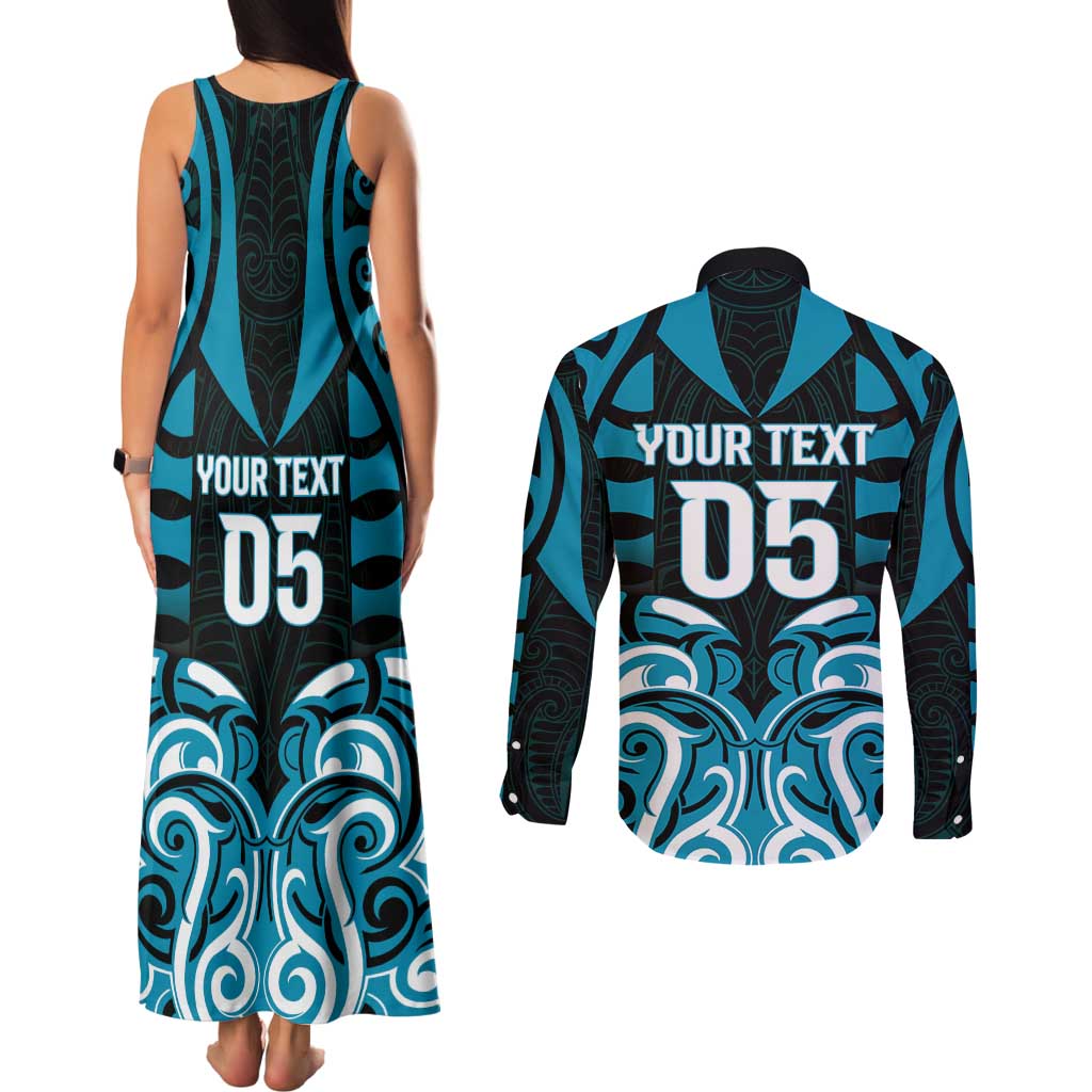 Custom Aotearoa Ngati Porou Couples Matching Tank Maxi Dress and Long Sleeve Button Shirt Maori Pattern New Zealand DT05 - Polynesian Pride
