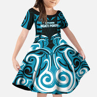 Custom Aotearoa Ngati Porou Family Matching Off Shoulder Maxi Dress and Hawaiian Shirt Maori Pattern New Zealand DT05 Daughter's Dress Blue - Polynesian Pride