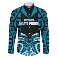 Custom Aotearoa Ngati Porou Family Matching Off Shoulder Maxi Dress and Hawaiian Shirt Maori Pattern New Zealand DT05 Dad's Shirt - Long Sleeve Blue - Polynesian Pride