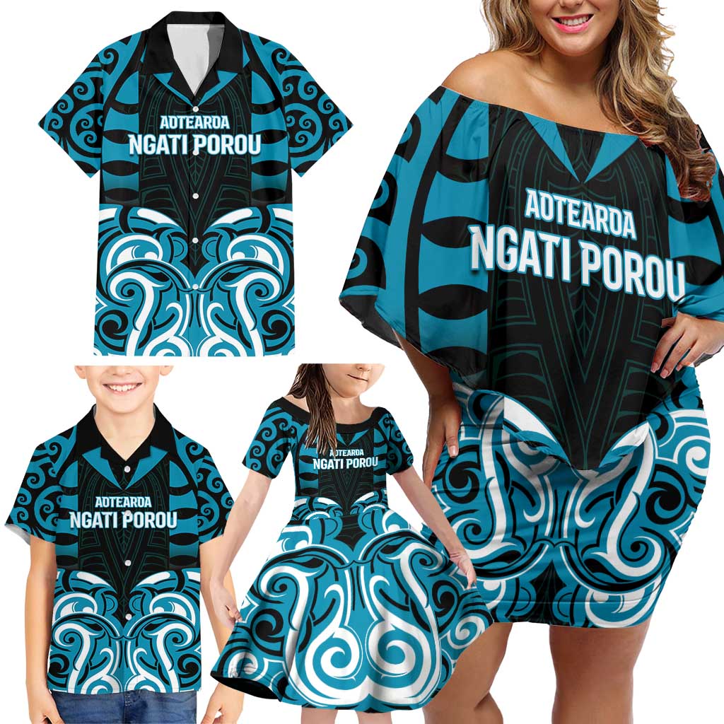 Custom Aotearoa Ngati Porou Family Matching Off Shoulder Short Dress and Hawaiian Shirt Maori Pattern New Zealand DT05 - Polynesian Pride