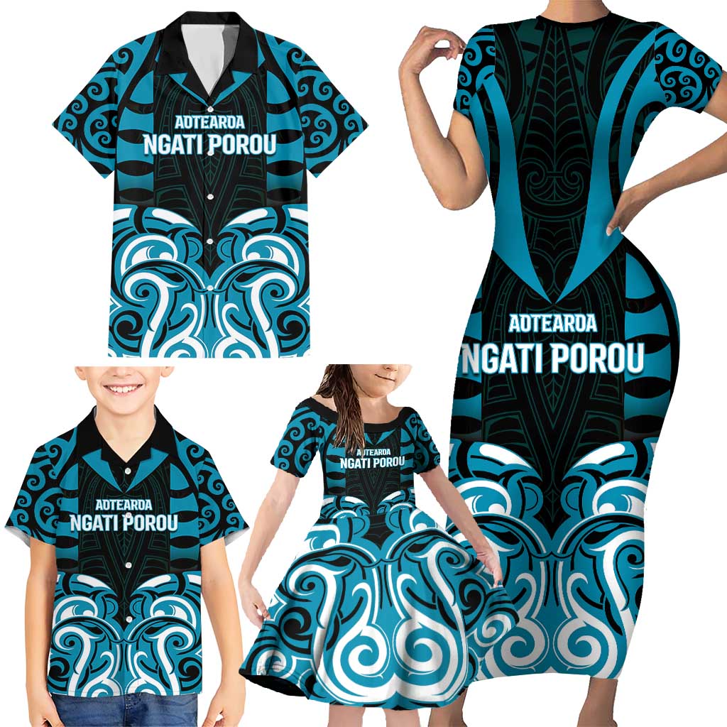 Custom Aotearoa Ngati Porou Family Matching Short Sleeve Bodycon Dress and Hawaiian Shirt Maori Pattern New Zealand - Polynesian Pride