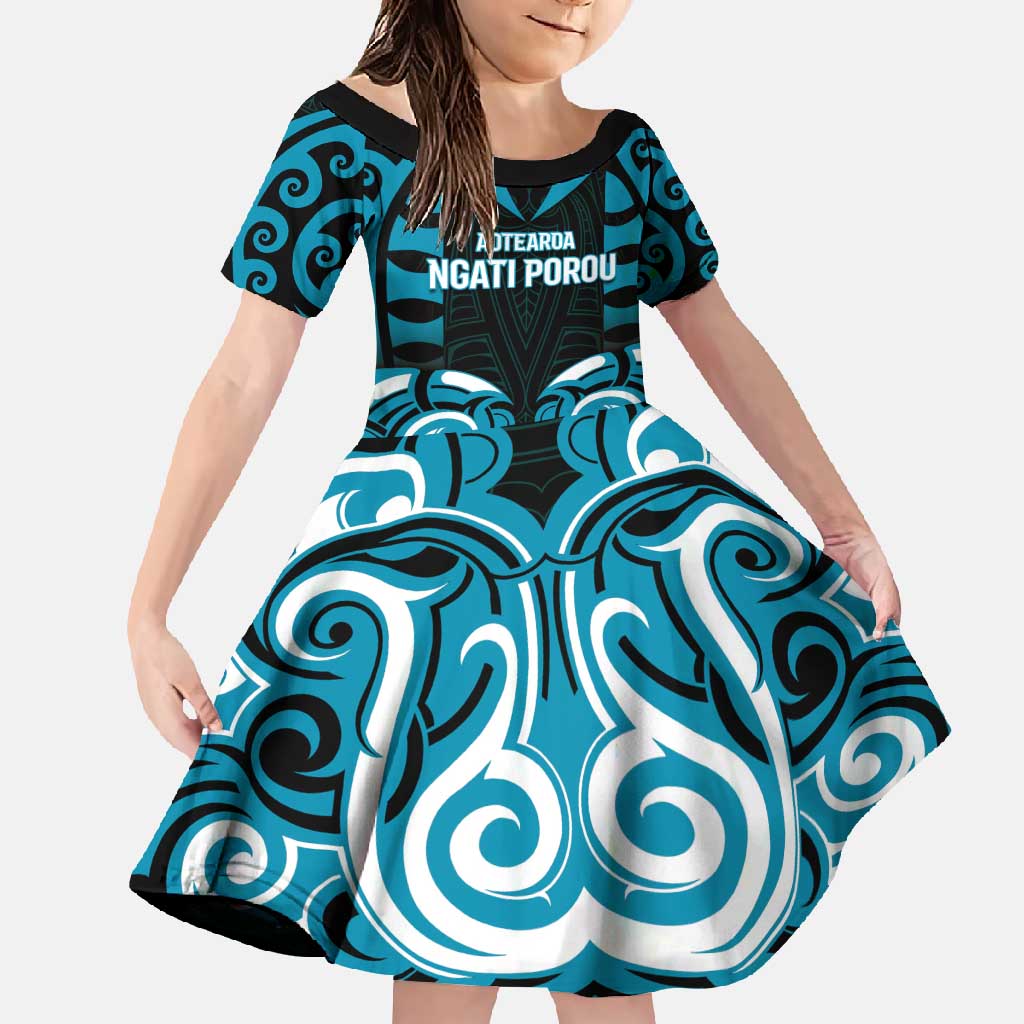 Custom Aotearoa Ngati Porou Family Matching Summer Maxi Dress and Hawaiian Shirt Maori Pattern New Zealand DT05 Daughter's Dress Blue - Polynesian Pride