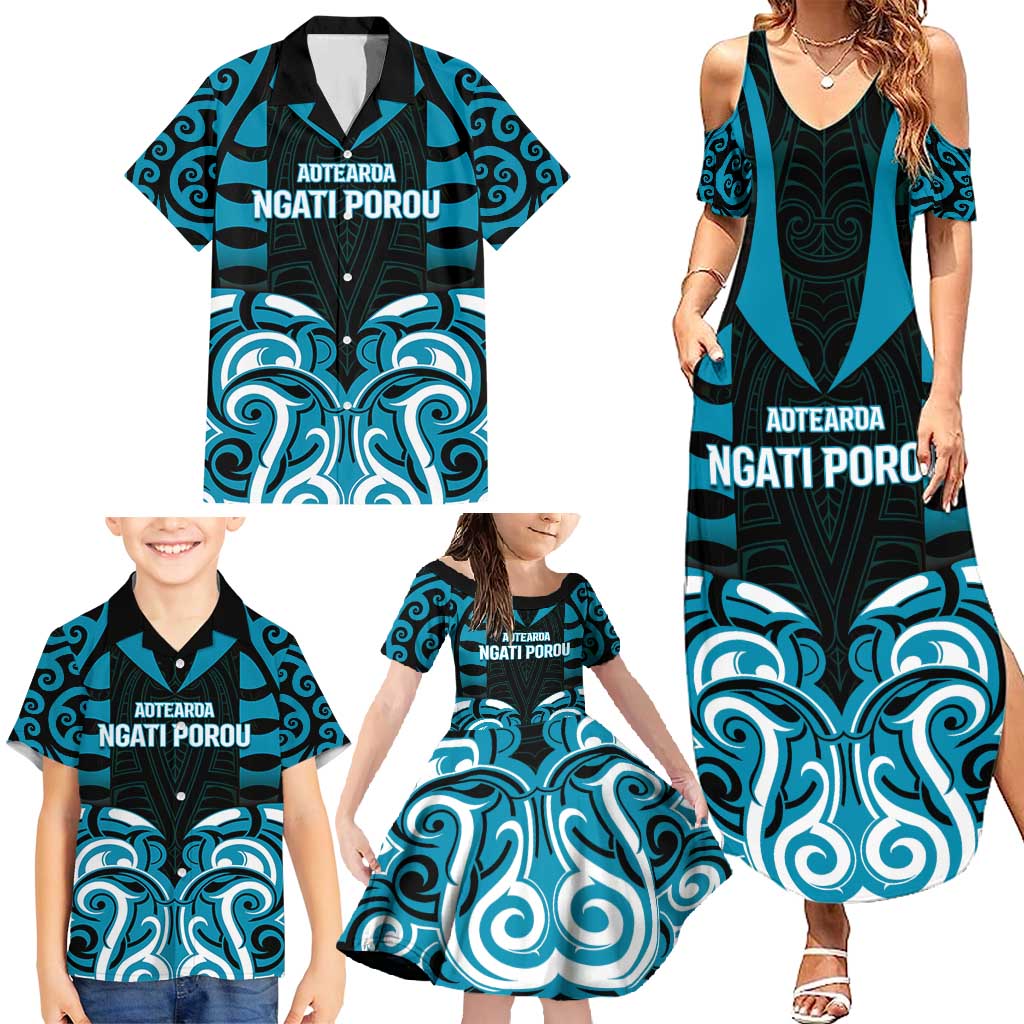 Custom Aotearoa Ngati Porou Family Matching Summer Maxi Dress and Hawaiian Shirt Maori Pattern New Zealand - Polynesian Pride
