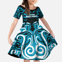 Custom Aotearoa Ngati Porou Family Matching Tank Maxi Dress and Hawaiian Shirt Maori Pattern New Zealand DT05 Daughter's Dress Blue - Polynesian Pride