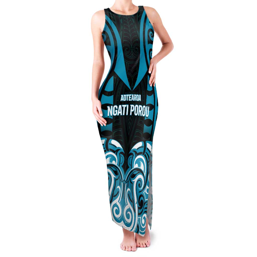 Custom Aotearoa Ngati Porou Family Matching Tank Maxi Dress and Hawaiian Shirt Maori Pattern New Zealand DT05 Mom's Dress Blue - Polynesian Pride