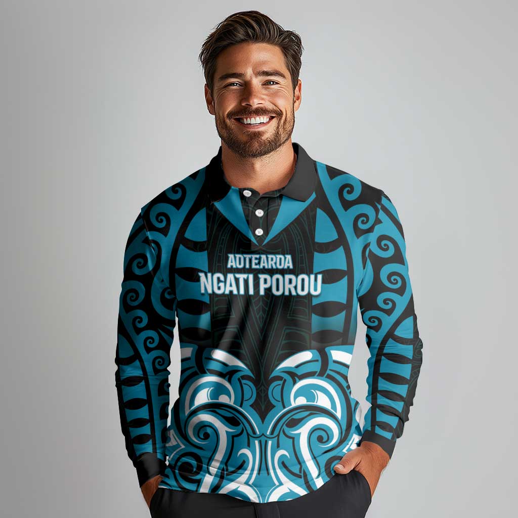 Custom Aotearoa Ngati Porou Long Sleeve Polo Shirt Maori Pattern New Zealand DT05 - Polynesian Pride