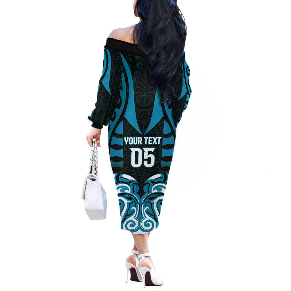 Custom Aotearoa Ngati Porou Off The Shoulder Long Sleeve Dress Maori Pattern New Zealand DT05 - Polynesian Pride