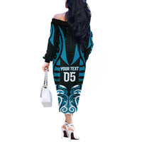 Custom Aotearoa Ngati Porou Off The Shoulder Long Sleeve Dress Maori Pattern New Zealand DT05 - Polynesian Pride