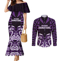 Custom Aotearoa Rangitane Couples Matching Mermaid Dress and Long Sleeve Button Shirt Maori Pattern New Zealand - Polynesian Pride