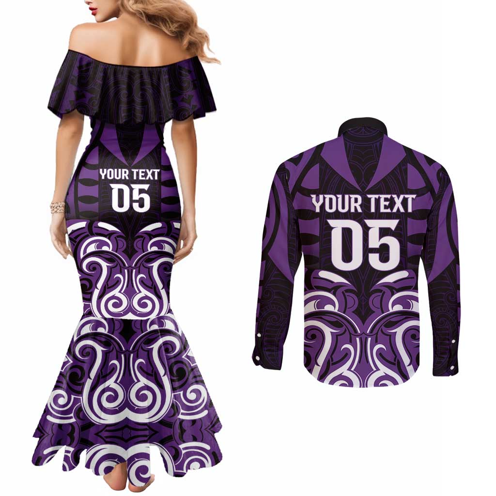 Custom Aotearoa Rangitane Couples Matching Mermaid Dress and Long Sleeve Button Shirt Maori Pattern New Zealand - Polynesian Pride