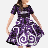 Custom Aotearoa Rangitane Family Matching Off Shoulder Maxi Dress and Hawaiian Shirt Maori Pattern New Zealand DT05 Daughter's Dress Purple - Polynesian Pride