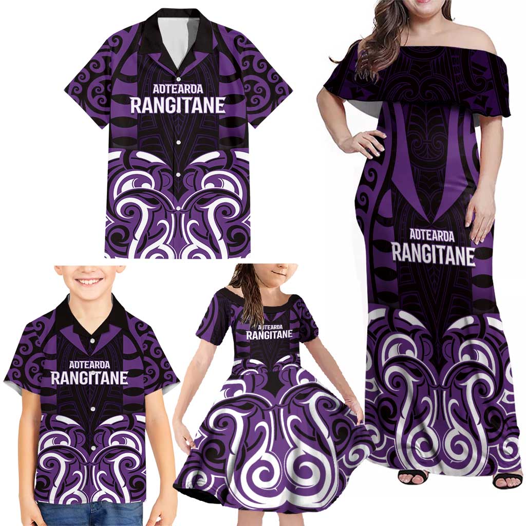 Custom Aotearoa Rangitane Family Matching Off Shoulder Maxi Dress and Hawaiian Shirt Maori Pattern New Zealand DT05 - Polynesian Pride