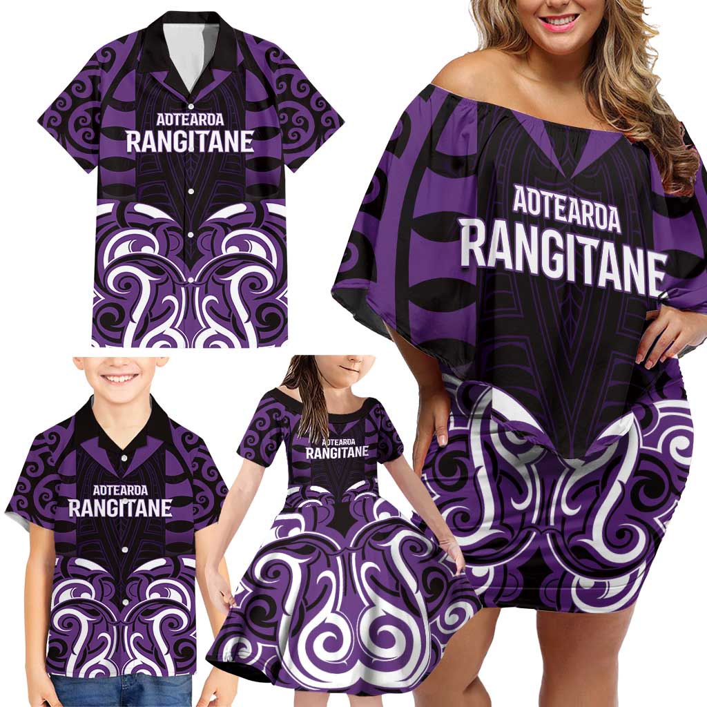 Custom Aotearoa Rangitane Family Matching Off Shoulder Short Dress and Hawaiian Shirt Maori Pattern New Zealand DT05 - Polynesian Pride