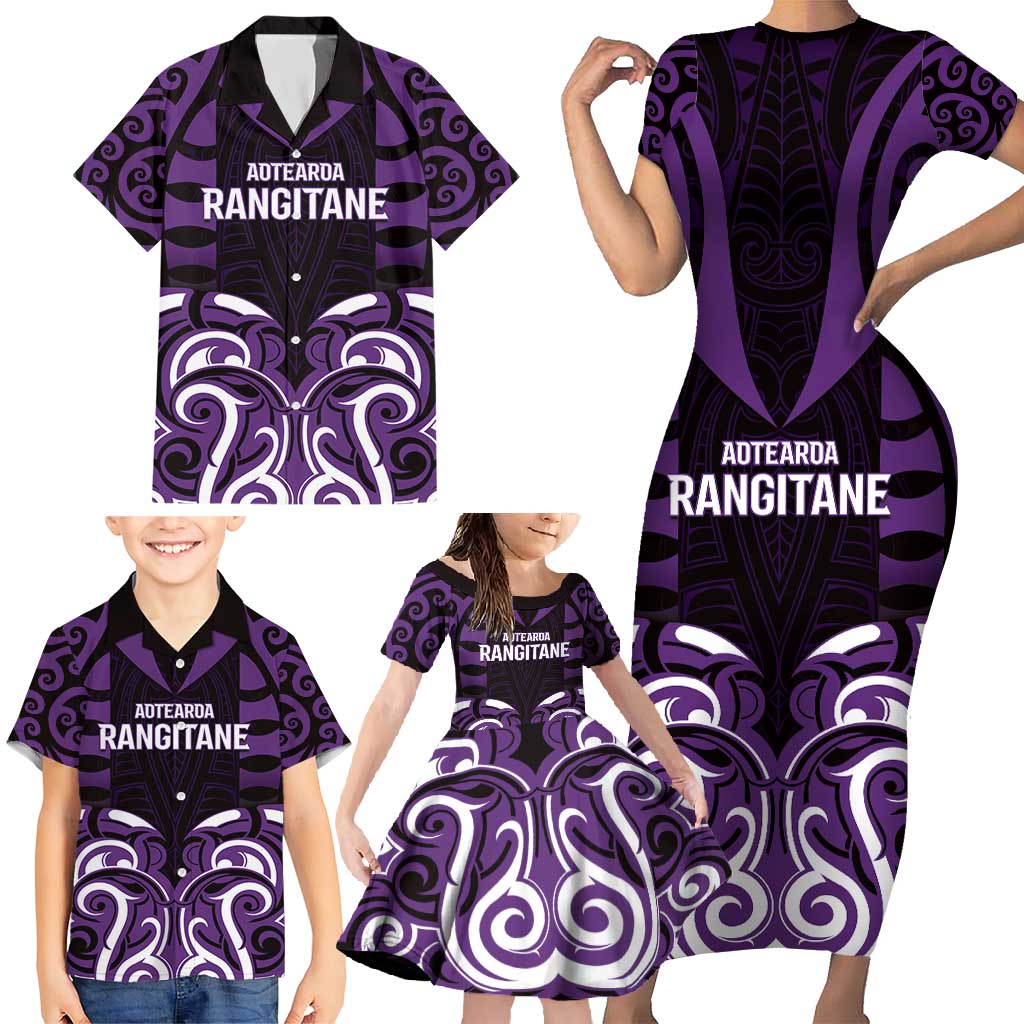 Custom Aotearoa Rangitane Family Matching Short Sleeve Bodycon Dress and Hawaiian Shirt Maori Pattern New Zealand - Polynesian Pride