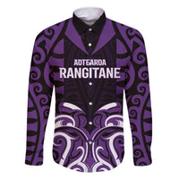 Custom Aotearoa Rangitane Family Matching Summer Maxi Dress and Hawaiian Shirt Maori Pattern New Zealand DT05 Dad's Shirt - Long Sleeve Purple - Polynesian Pride