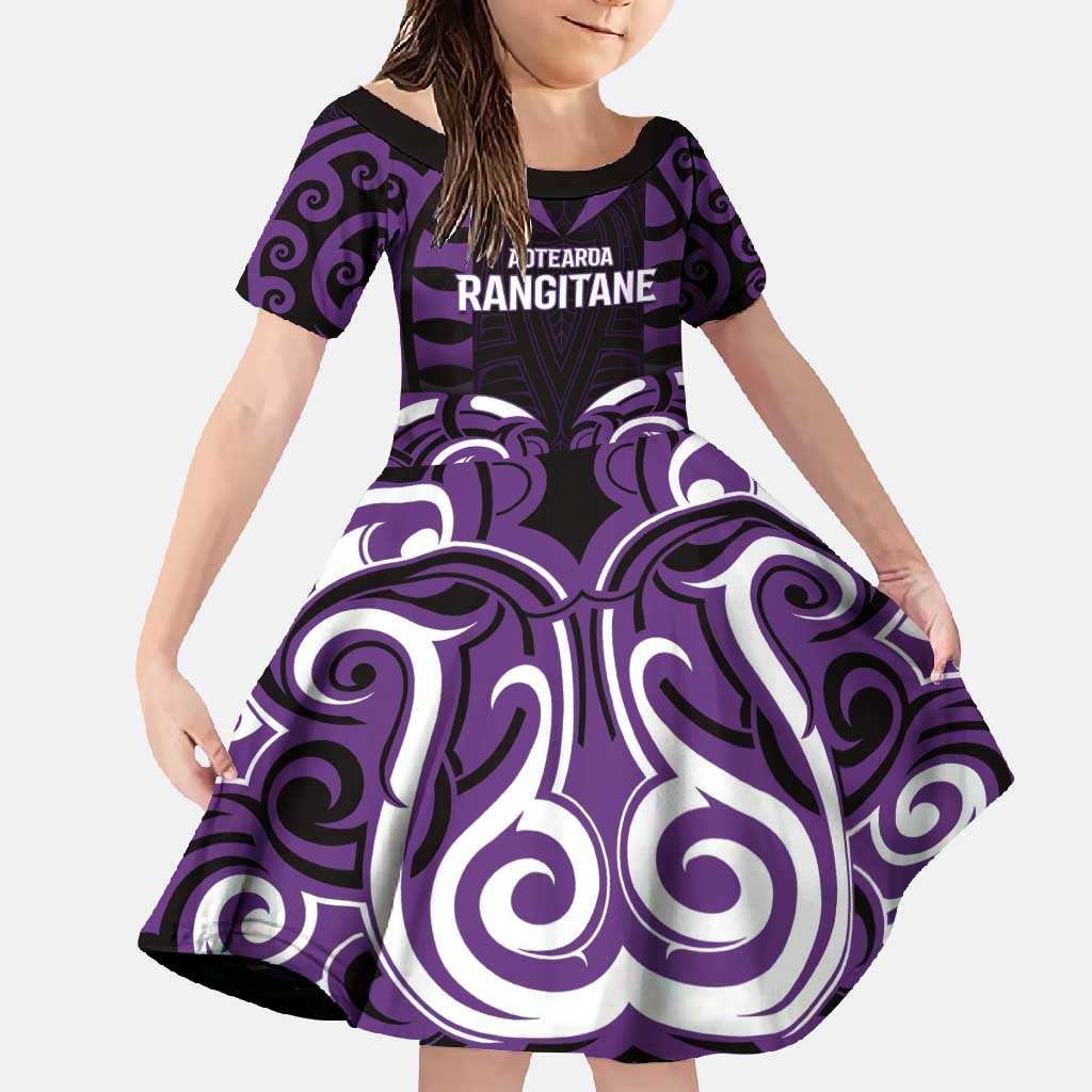 Custom Aotearoa Rangitane Family Matching Tank Maxi Dress and Hawaiian Shirt Maori Pattern New Zealand DT05 Daughter's Dress Purple - Polynesian Pride